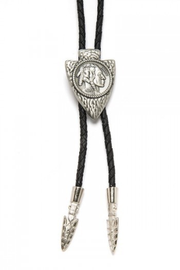 Arrowhead pewter western bolo tie with Native American coin