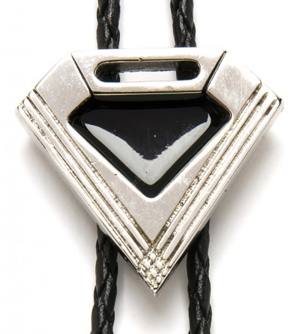 Triangular shape Superman western bolo tie with black enamel