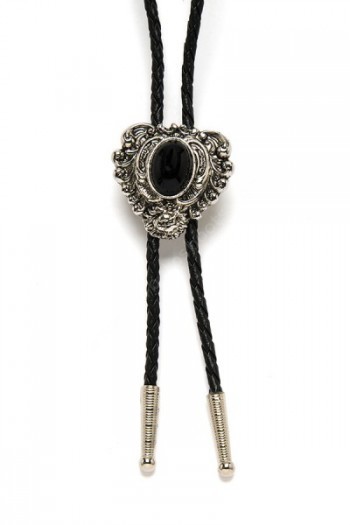 Buy at our specialized online shop this western bolo tie for shirt, for men and women, with a black stone embedded and various metallic filigrees.