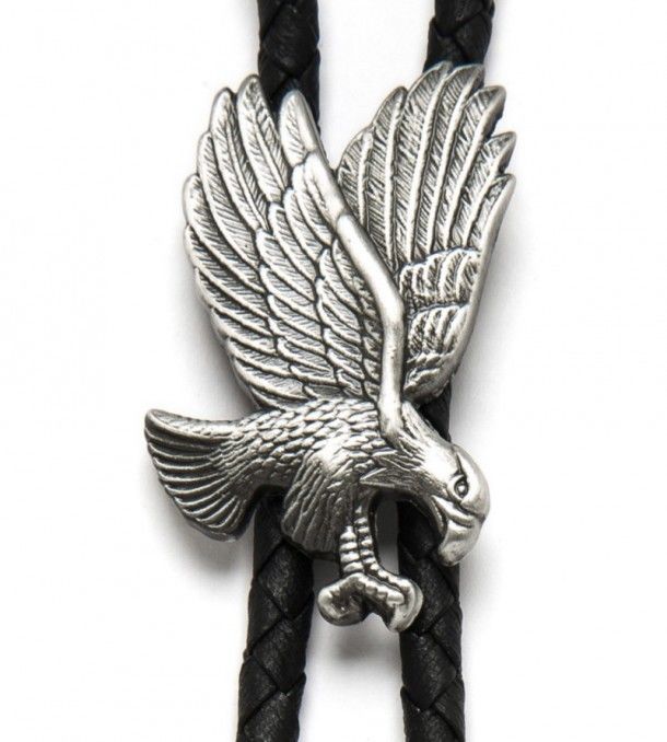 Engraved flying eagle metallic bolo tie