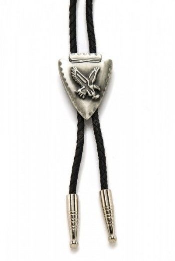 Pewter arrowhead shape bolo tie with eagle in relief