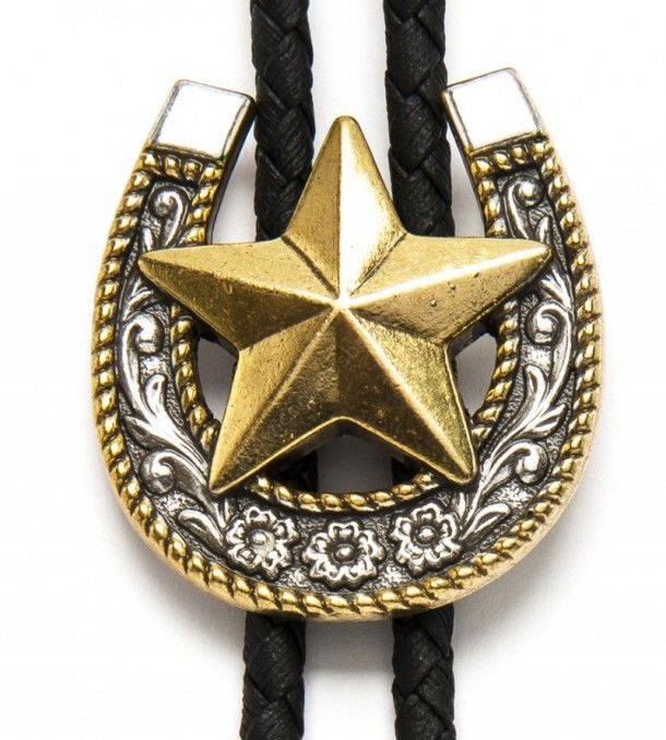 Horseshoe with golden star cowboy bolo tie