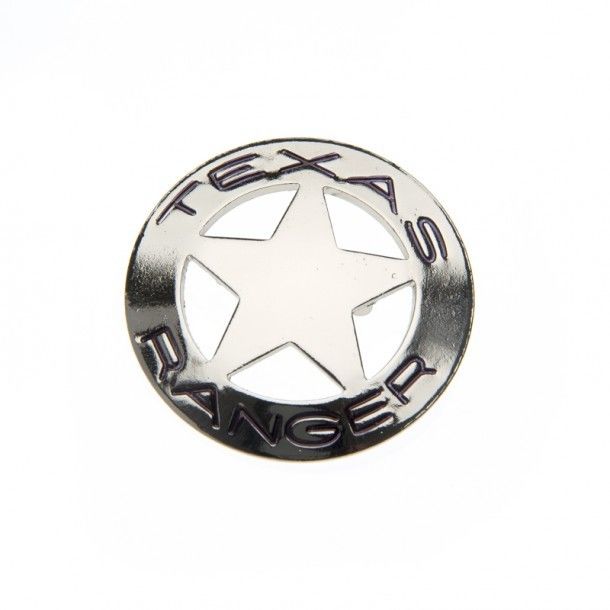 Silver chrome metal Texas Ranger star rounded badge