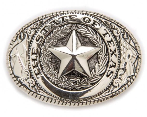 Shiny silver metal The State Of Texas cowboy belt buckle