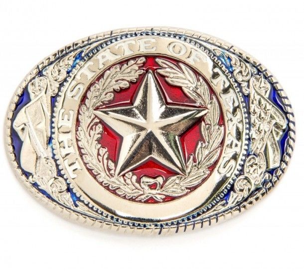 52-37007 | Hebilla Nocona The State of Texas esmaltado azul y rojo