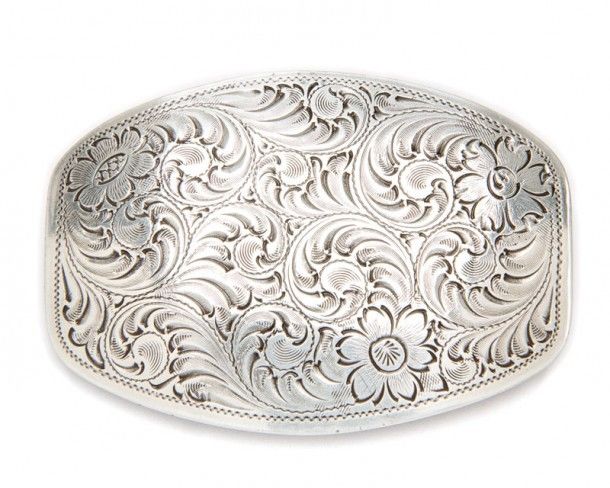 Classic silver metal small size engraved filigree belt buckle