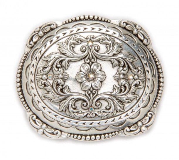 Cowgirl floral engraving Nocona belt buckle with rhinestones
