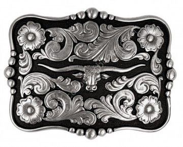 Big size horn cow head cowboy belt buckle with black background