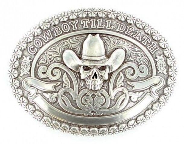 Hebilla western calavera con sombrero cowboy
