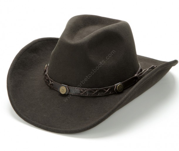 Sombrero vaquero clásico fieltro de lana marrón oscuro ala estrecha