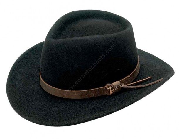 52-7211201 | Unisex fedora style black crushable wool felt short brim cowboy hat