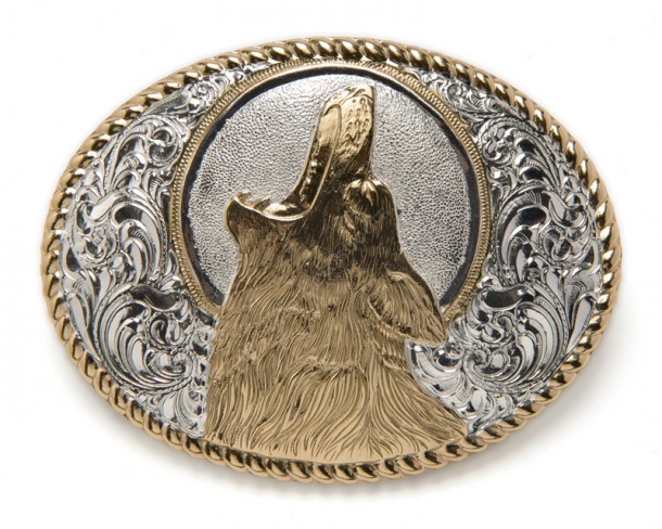Howling Wolf Oval Western Silver Plated Belt Buckle 
