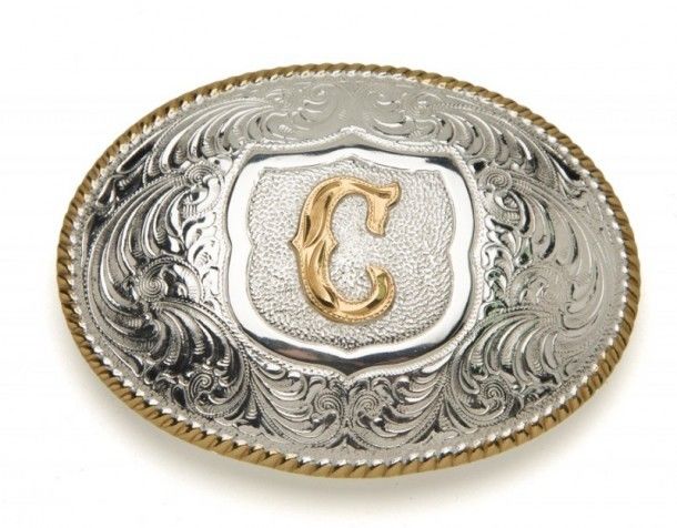 Crumrine Silversmiths C initial silver plated buckle