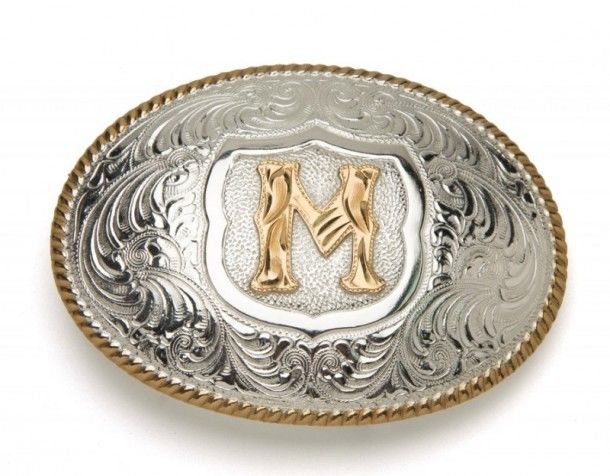 Crumrine Silversmiths M initial silver plated buckle