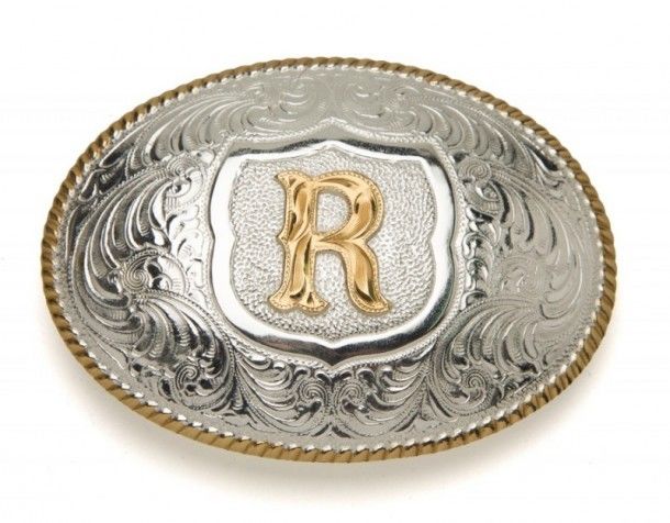 Hebilla Crumrine Silversmiths chapada plata inicial R