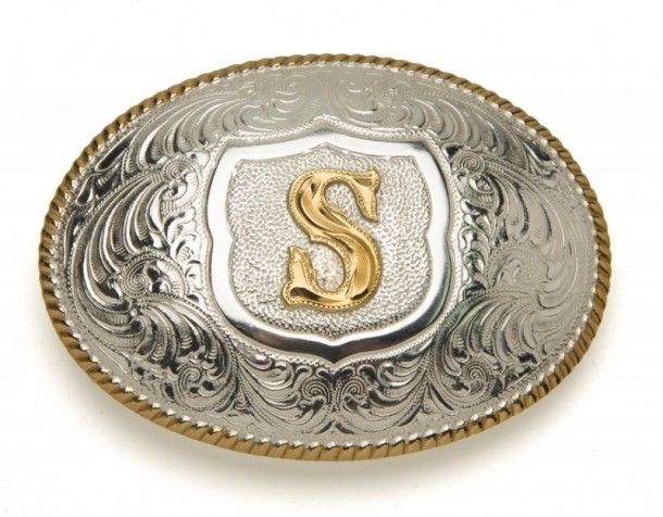 Crumrine Silversmiths S initial silver plated buckle