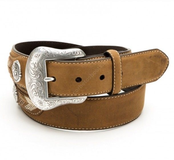 Nocona unisex light brown cowboy belt with arrow stitched mosaic