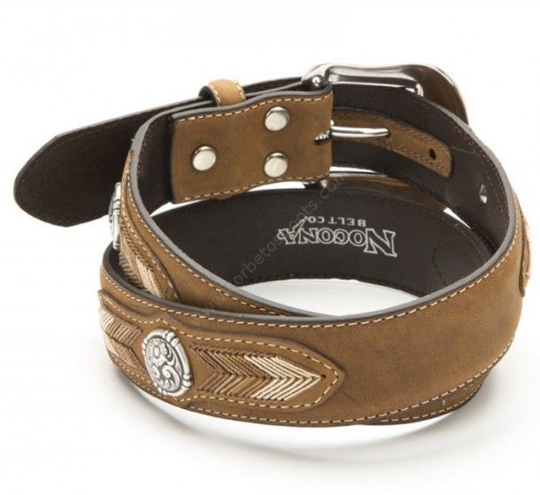 Nocona unisex light brown cowboy belt with arrow stitched mosaic