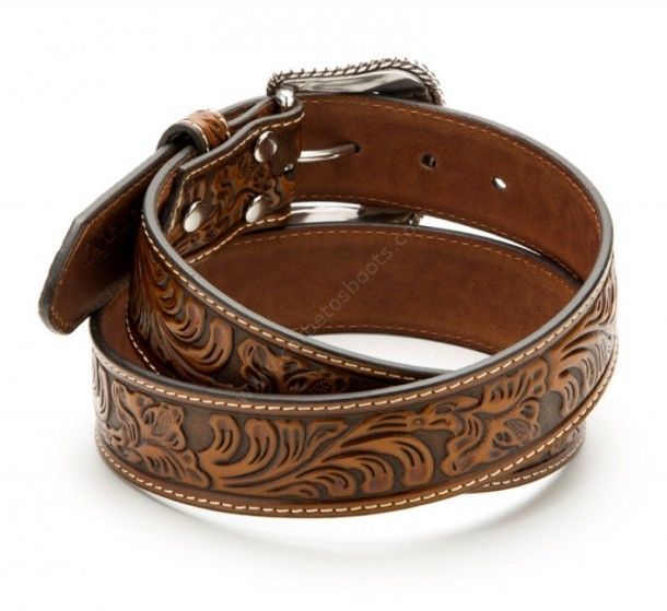 Cinturón Nocona unisex con grabado western color marrón whisky