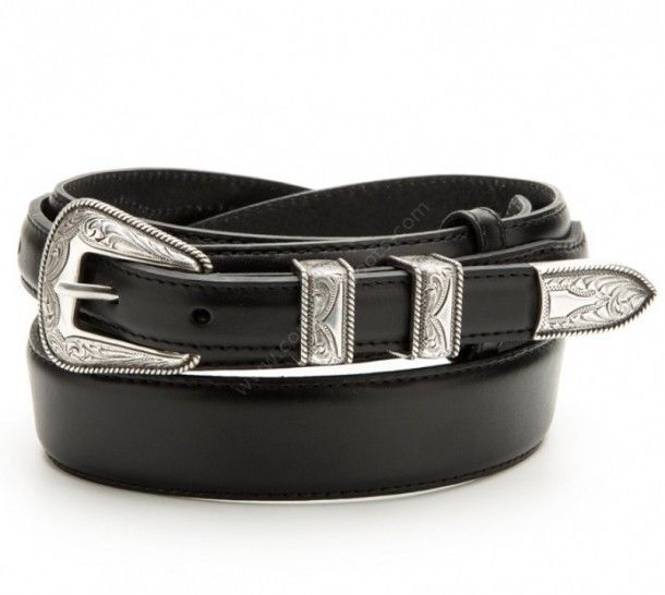 Nocona Ranger unisex black leather belt with three piece buckle set