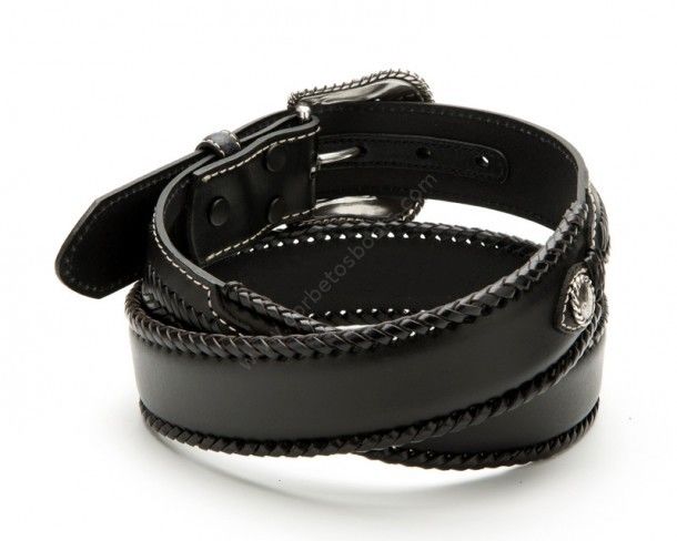 Cinturón vaquero negro Nocona con trenzado de cuero exterior