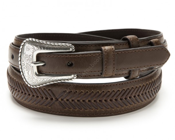 Nocona brown leather Ranger belt with laced arrows design