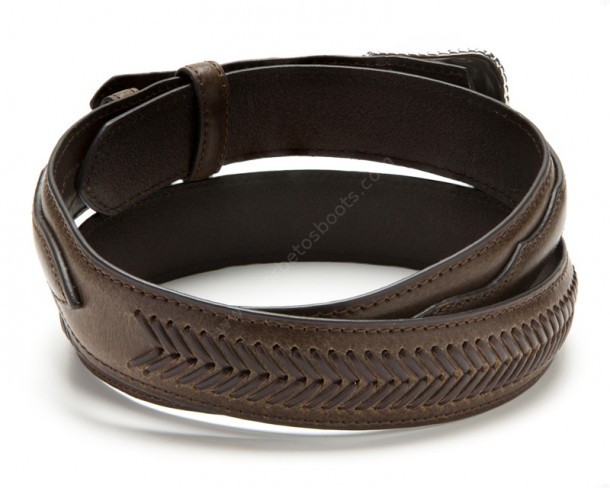 Nocona brown leather Ranger belt with laced arrows design
