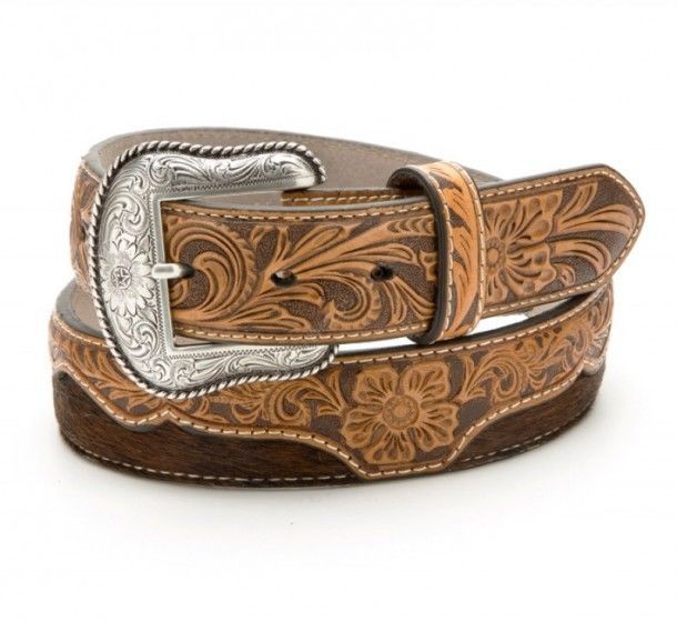 52-N2483848 | Tooled leather & cow hair western belt