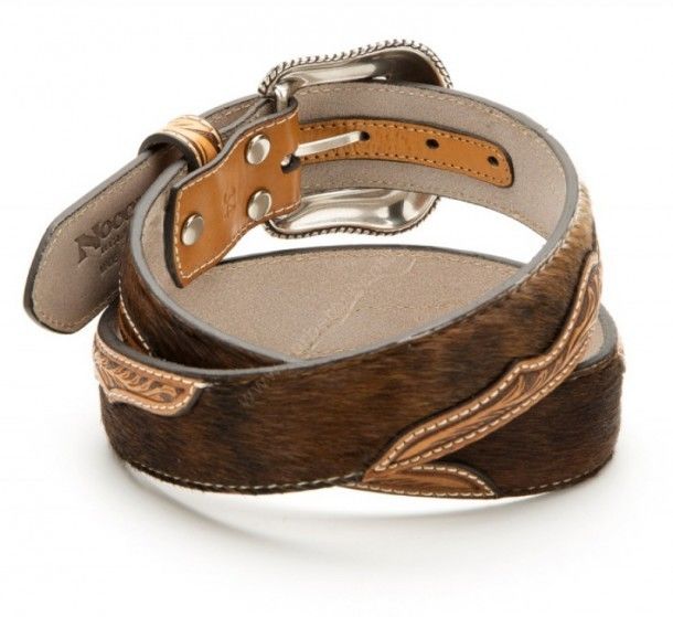52-N2483848 | Tooled leather & cow hair western belt
