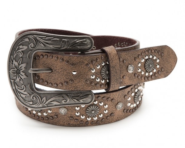 Cowgirl distressed light brown belt with conchos & studs