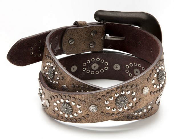 Cowgirl distressed light brown belt with conchos & studs