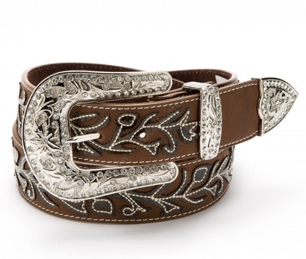 We ship worldwide anything available at our online shop: for example this ladies western belt made with brown leather and shiny rhinestones.