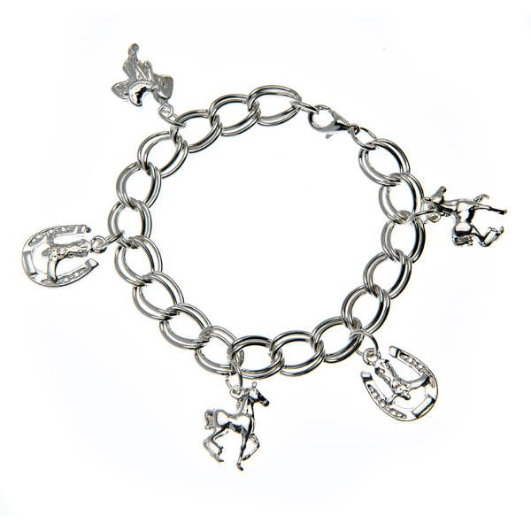 Cowboy boots, horses and horseshoes cowgirl charm bracelet