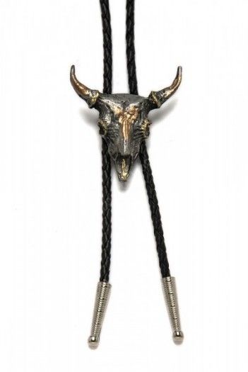 Give a try and buy your new bolo tie for your country / western shirt with the figure of an amazing pewter cow skull with a distressed copper look.