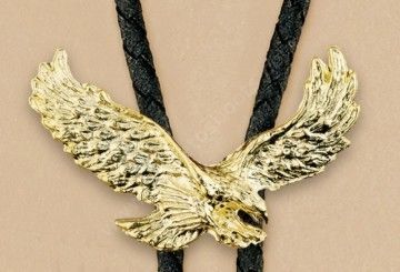 53-BT12G | Golden metal embossed eagle bolo tie