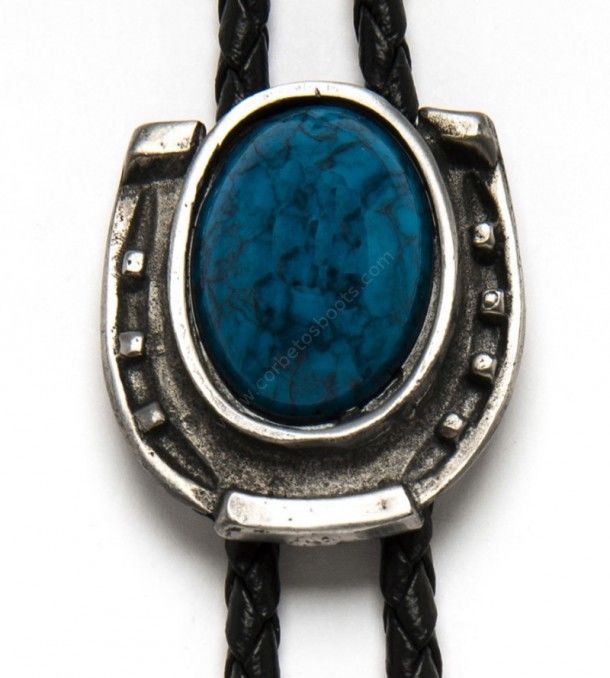 One of the widest catalog of cowboy bolo tie is available at our online store. Check out and buy this blue stone model with a metal horseshoe.