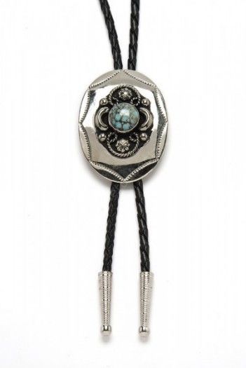 German silver Mexican style bolo tie with turquoise stone
