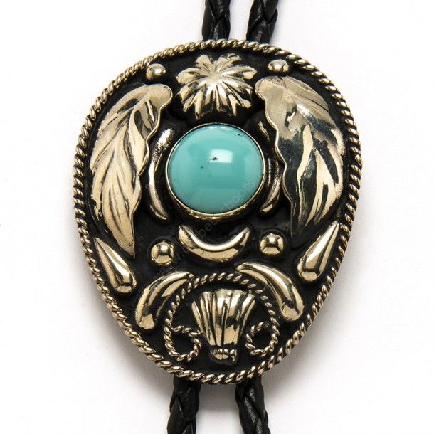 German silver turquoise inlaid bolo tie