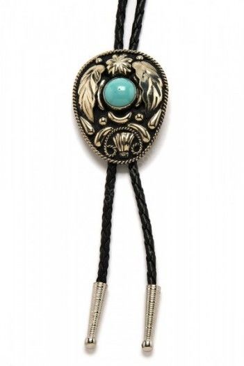 Western shirt bolo tie made of german silver and genuine turquoise