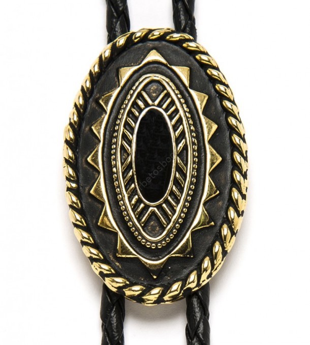 Shiny gold plated edges Native American tribe shield mosaic western bolo tie