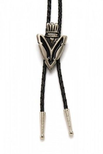 Buy now at our online cowboy shop this Native American style arrowhead bolo tie with genuine leather lace and beautiful black enamel.