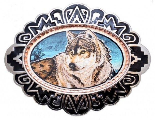 53-C33 | Coloured copper wolf belt buckle