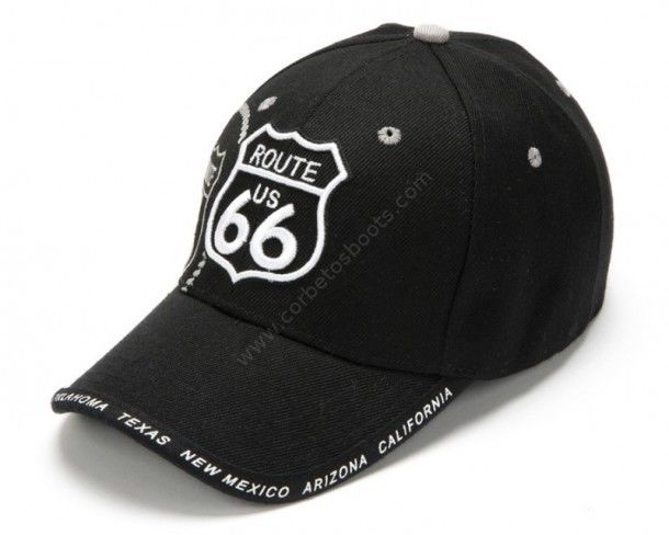 Route 66 black cap with white stitching logo