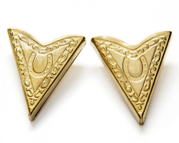 Gold metal collar tips with horseshoes