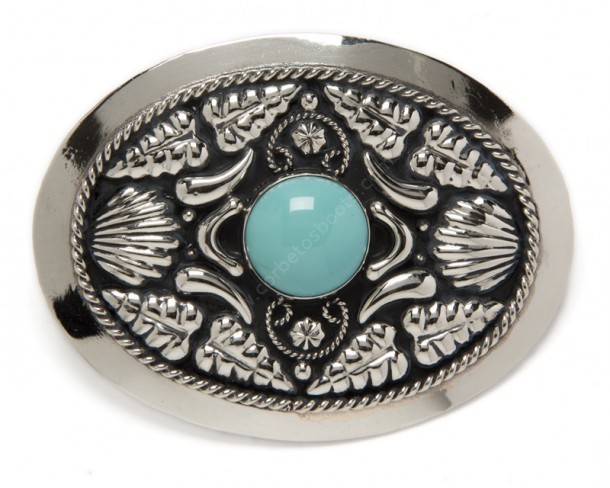 Floral design German silver belt buckle with natural turquoise stone