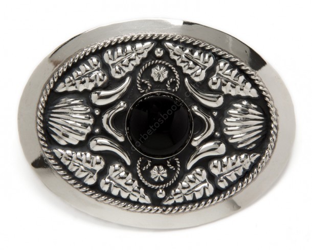 Floral design German silver belt buckle with natural onyx stone