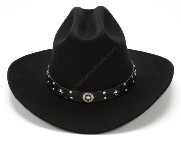 Buy at our specialized online store this classic Cattleman crown unisex wool felt western style hat with a detailed metallic star conchos hat band.