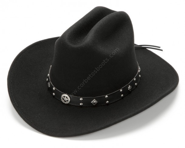 Compra en nuestra tienda online este sombrero cowboy de copa clásica hecho en fieltro de lana con cinta de cuero con conchos en forma de estrella.