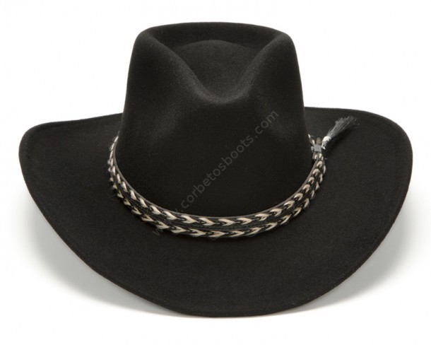 Compra en nuestra tienda online este sombrero vaquero deformable y moldeable, para hombre y mujer, hecho en fieltro negro, con cinta trenzada.