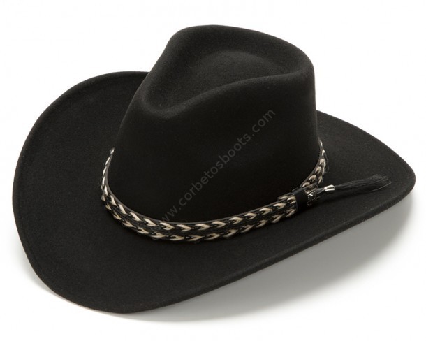 Compra en nuestra tienda online este sombrero vaquero deformable y moldeable, para hombre y mujer, hecho en fieltro negro, con cinta trenzada.
